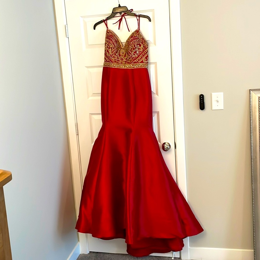 Red Mori Lee Madeline Gardner Mermaid Prom Dress